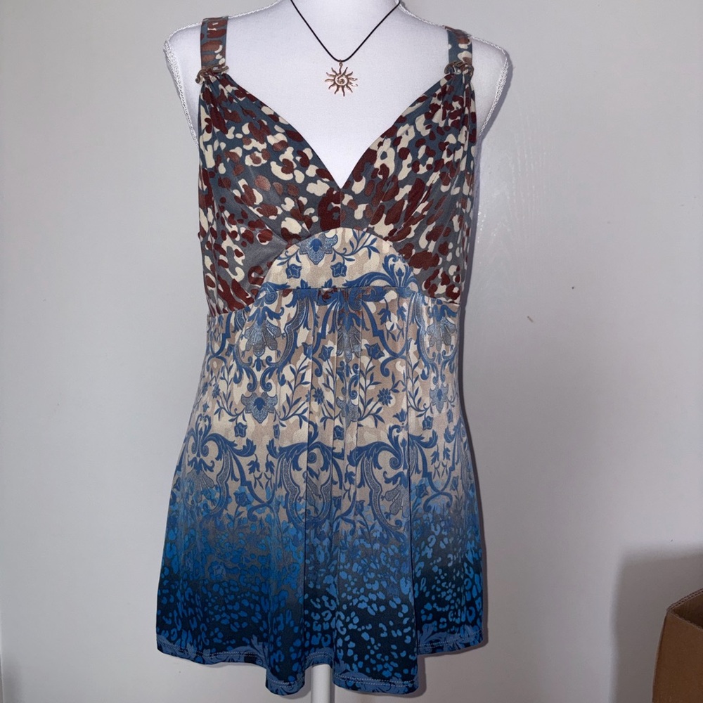 Y2K Linea Donatella Brown and Blue Printed Tank